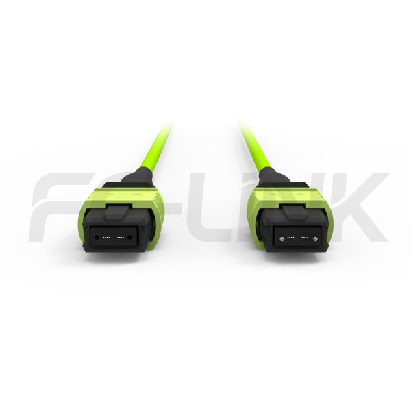 mpo-8-fibers-om5-mm-jumper-gallery-1 MPO-8 Fiber Optic Cable - MPO to MPO OM5 Multimode, 8-Fiber Jumper Cord, for 400G SR4.2 Extended Reach, PC/APC Polish (Female/Male), Type A/B, Lime Green