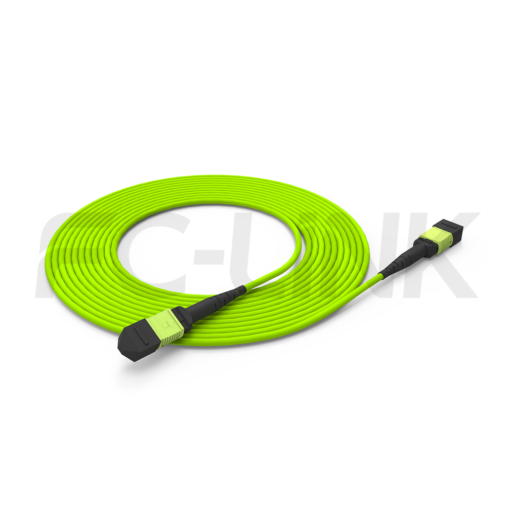 mpo-8-fibers-om5-mm-jumper-main-1 MPO-8 Fiber Optic Cable - MPO to MPO OM5 Multimode, 8-Fiber Jumper Cord, for 400G SR4.2 Extended Reach, PC/APC Polish (Female/Male), Type A/B, Lime Green
