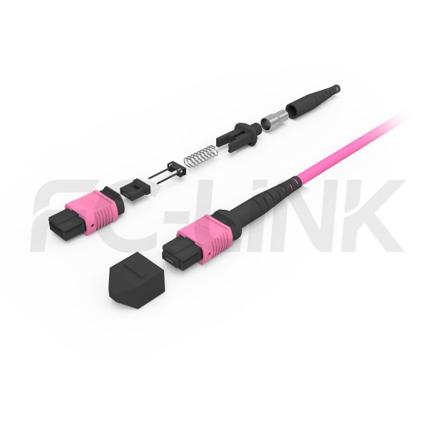 mpo12-2-mpo6-om4-mm-breakout-cable-gallery-3 MPO Breakout Cable, MPO-12 PC/APC(Female/Male) to 2 x MPO-6 PC/APC(Female/Male), 12 Fibers, Multimode(OM4),0.35dB Max, Aqua/Violet