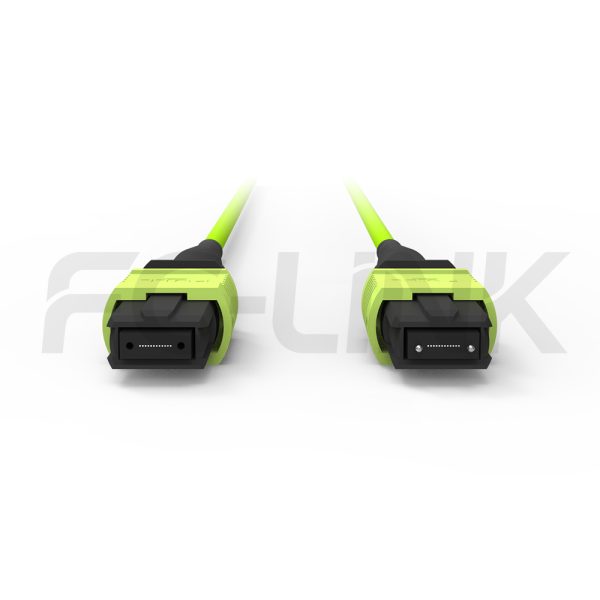 mpo12-2-mpo6-om5-mm-breakout-cable-gallery-2 MPO Breakout Cable, MPO-12 PC/APC(Female/Male) to 2 x MPO-6 PC/APC(Female/Male), 12 Fibers, Multimode(OM5),0.35dB Max, Lime Green