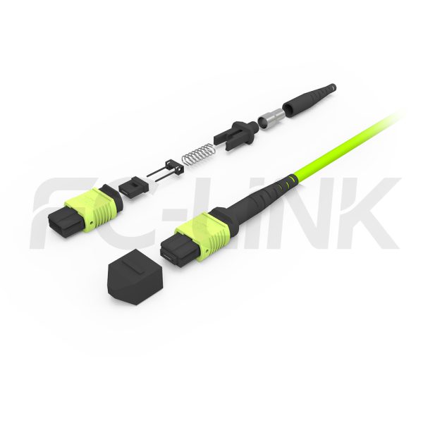 mpo12-2-mpo6-om5-mm-breakout-cable-gallery-3 MPO Breakout Cable, MPO-12 PC/APC(Female/Male) to 2 x MPO-6 PC/APC(Female/Male), 12 Fibers, Multimode(OM5),0.35dB Max, Lime Green