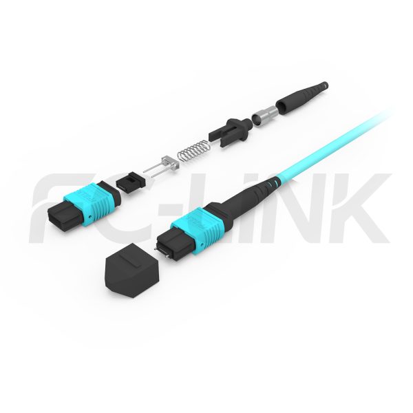mpo16-2-mpo8-om3-mm-breakout-cable-gallery-3 MPO Breakout Cable, MPO-16 PC/APC(Female/Male) to 2 x MPO-8 PC/APC(Female/Male), 16 Fibers, Multimode(OM3),0.35dB Max, Aqua