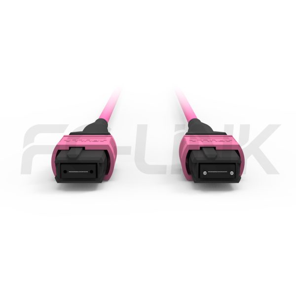 mpo16-2-mpo8-om4-mm-breakout-cable-gallery-2 MPO Breakout Cable, MPO-16 PC/APC(Female/Male) to 2 x MPO-8 PC/APC(Female/Male), 16 Fibers, Multimode(OM4),0.35dB Max, Aqua/Violet