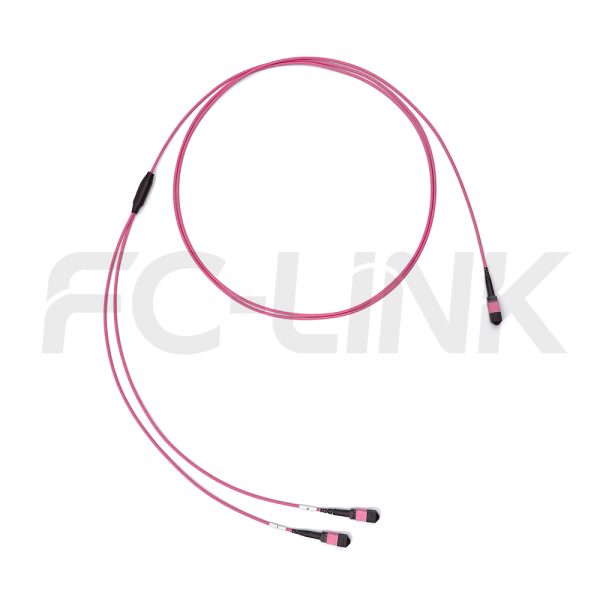 mpo16-2-mpo8-om4-mm-breakout-cable-gallery-6 MPO Breakout Cable, MPO-16 PC/APC(Female/Male) to 2 x MPO-8 PC/APC(Female/Male), 16 Fibers, Multimode(OM4),0.35dB Max, Aqua/Violet