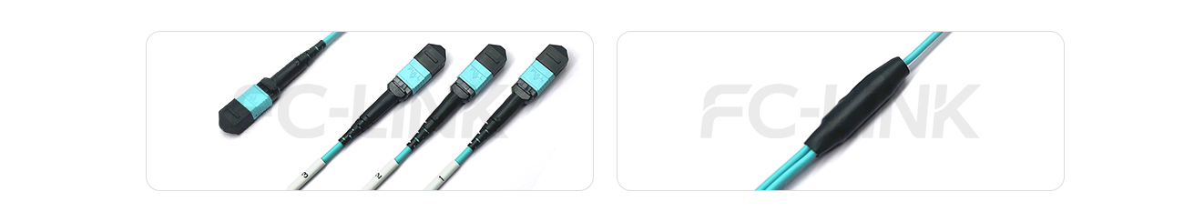 MPO Breakout Cable, MPO-24 PC/APC(Female/Male) to 3 x MPO-8 PC/APC(Female/Male), 24 Fibers, Multimode(OM3),0.35dB Max, Aqua