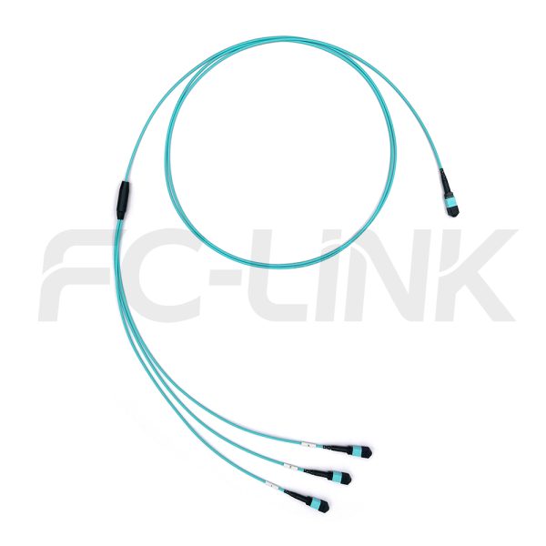 mpo24-3-mpo8-om3-mm-breakout-cable-gallery-6 MPO Breakout Cable, MPO-24 PC/APC(Female/Male) to 3 x MPO-8 PC/APC(Female/Male), 24 Fibers, Multimode(OM3),0.35dB Max, Aqua