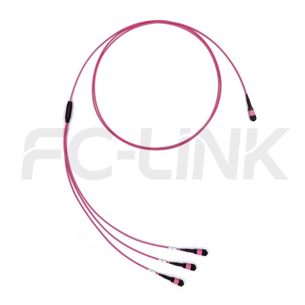 mpo24-3-mpo8-om4-mm-breakout-cable-gallery-6 MPO Breakout Cable, MPO-24 PC/APC(Female/Male) to 3 x MPO-8 PC/APC(Female/Male), 24 Fibers, Multimode(OM4),0.35dB Max, Aqua/Violet