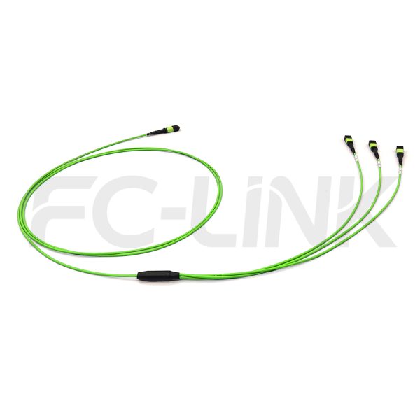 mpo24-3-mpo8-om5-mm-breakout-cable-gallery-5 MPO Breakout Cable, MPO-24 PC/APC(Female/Male) to 3 x MPO-8 PC/APC(Female/Male), 24 Fibers, Multimode(OM5),0.35dB Max, Lime Green