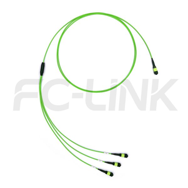 mpo24-3-mpo8-om5-mm-breakout-cable-gallery-6 MPO Breakout Cable, MPO-24 PC/APC(Female/Male) to 3 x MPO-8 PC/APC(Female/Male), 24 Fibers, Multimode(OM5),0.35dB Max, Lime Green