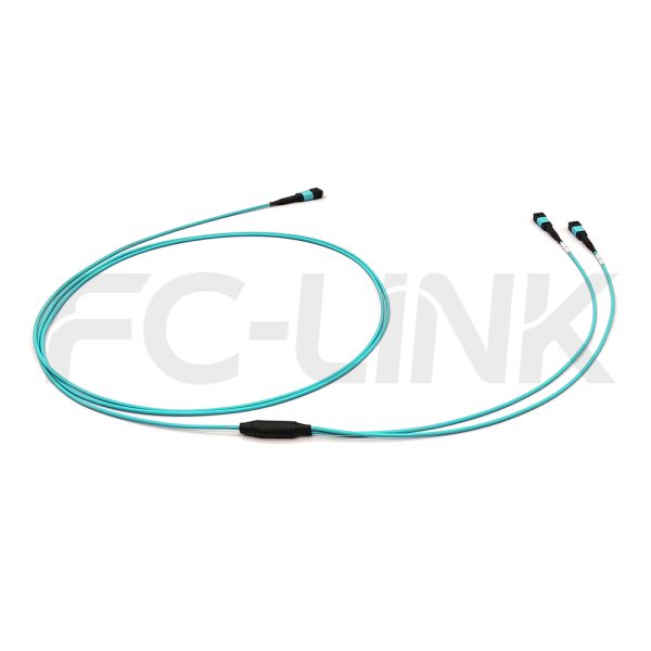 mpo8-2-mpo4-om3-mm-breakout-cable-gallery-5 MPO Breakout Cable, MPO-8 PC/APC(Female/Male) to 2 x MPO-4 PC/APC(Female/Male), 8 Fibers, Multimode(OM3),0.35dB Max, Aqua