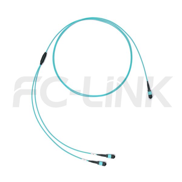 mpo8-2-mpo4-om3-mm-breakout-cable-gallery-6 MPO Breakout Cable, MPO-8 PC/APC(Female/Male) to 2 x MPO-4 PC/APC(Female/Male), 8 Fibers, Multimode(OM3),0.35dB Max, Aqua