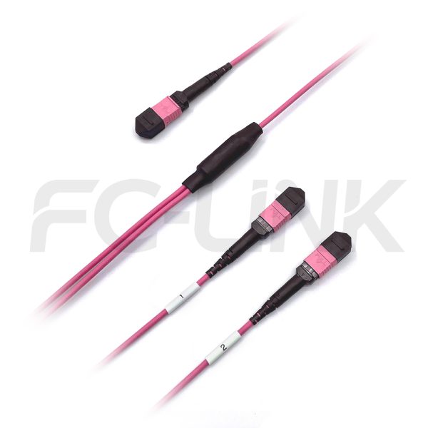 mpo8-2-mpo4-om4-mm-breakout-cable-gallery-1 MPO Breakout Cable, MPO-8 PC/APC(Female/Male) to 2 x MPO-4 PC/APC(Female/Male), 8 Fibers, Multimode(OM4),0.35dB Max, Aqua/Violet