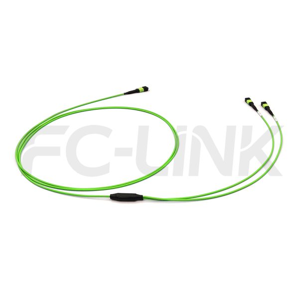 mpo8-2-mpo4-om5-mm-breakout-cable-gallery-5 MPO Breakout Cable, MPO-8 PC/APC(Female/Male) to 2 x MPO-4 PC/APC(Female/Male), 8 Fibers, Multimode(OM5),0.35dB Max, Lime Green