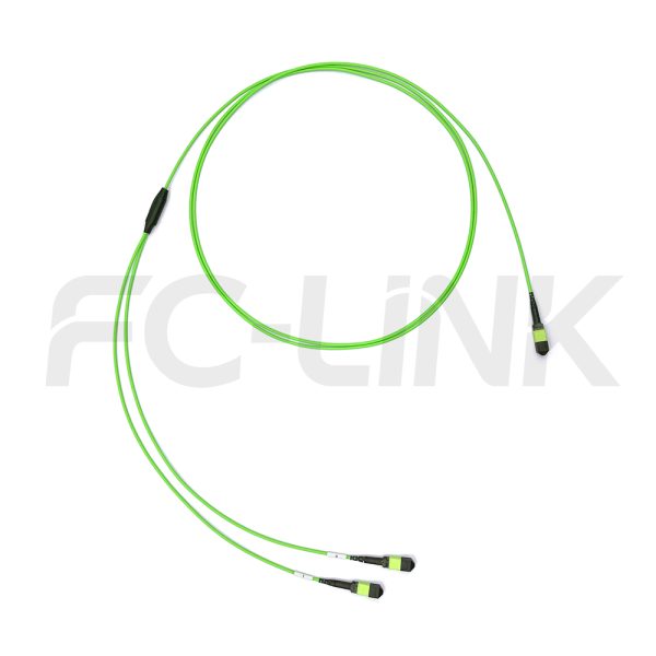 mpo8-2-mpo4-om5-mm-breakout-cable-gallery-6 MPO Breakout Cable, MPO-8 PC/APC(Female/Male) to 2 x MPO-4 PC/APC(Female/Male), 8 Fibers, Multimode(OM5),0.35dB Max, Lime Green
