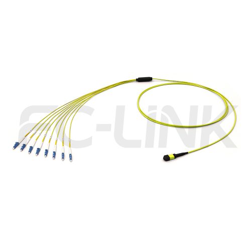 组1 MPO Harness Cable, MPO-8 APC(Female/Male) to LC APC, 8 Fibers, Singlemode, 0.35dB Max, Type A/AF/B/U, Yellow