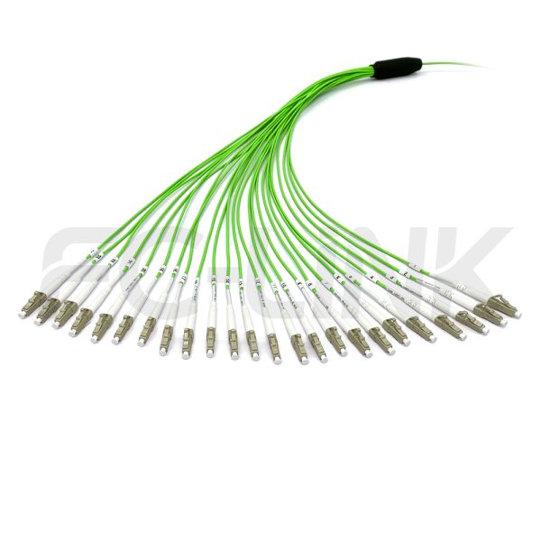 组4 MPO Harness Cable, MPO-24 PC/APC(Female/Male) to LC PC/APC, 24 Fibers, Multimode(OM5), 0.35dB Max, Type A/B/C/U, Lime Green