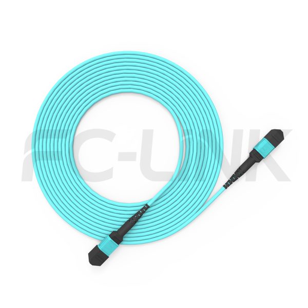 组6 MPO-12 Fiber Optic Cable - MPO to MPO OM3 Multimode, 12-Fiber Jumper Cord, for 40G/100G/200G/400G QSFP, PC/APC Polish (Female/Male), Type A/B, Aqua