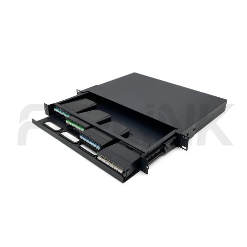 组1 MPO 1U Rack Mount Fiber Enclosure with 4 Plastic Cassettes(4pcs of 12 Fibers MPO to LC Fiber Patch Cord), 48 Fibers, Sliding Type