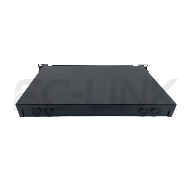 MPO 1U Rack Mount Fiber Enclosure with 4 Plastic Cassettes(4pcs of 12 Fibers MPO to LC Fiber Patch Cord), 48 Fibers, Sliding Type